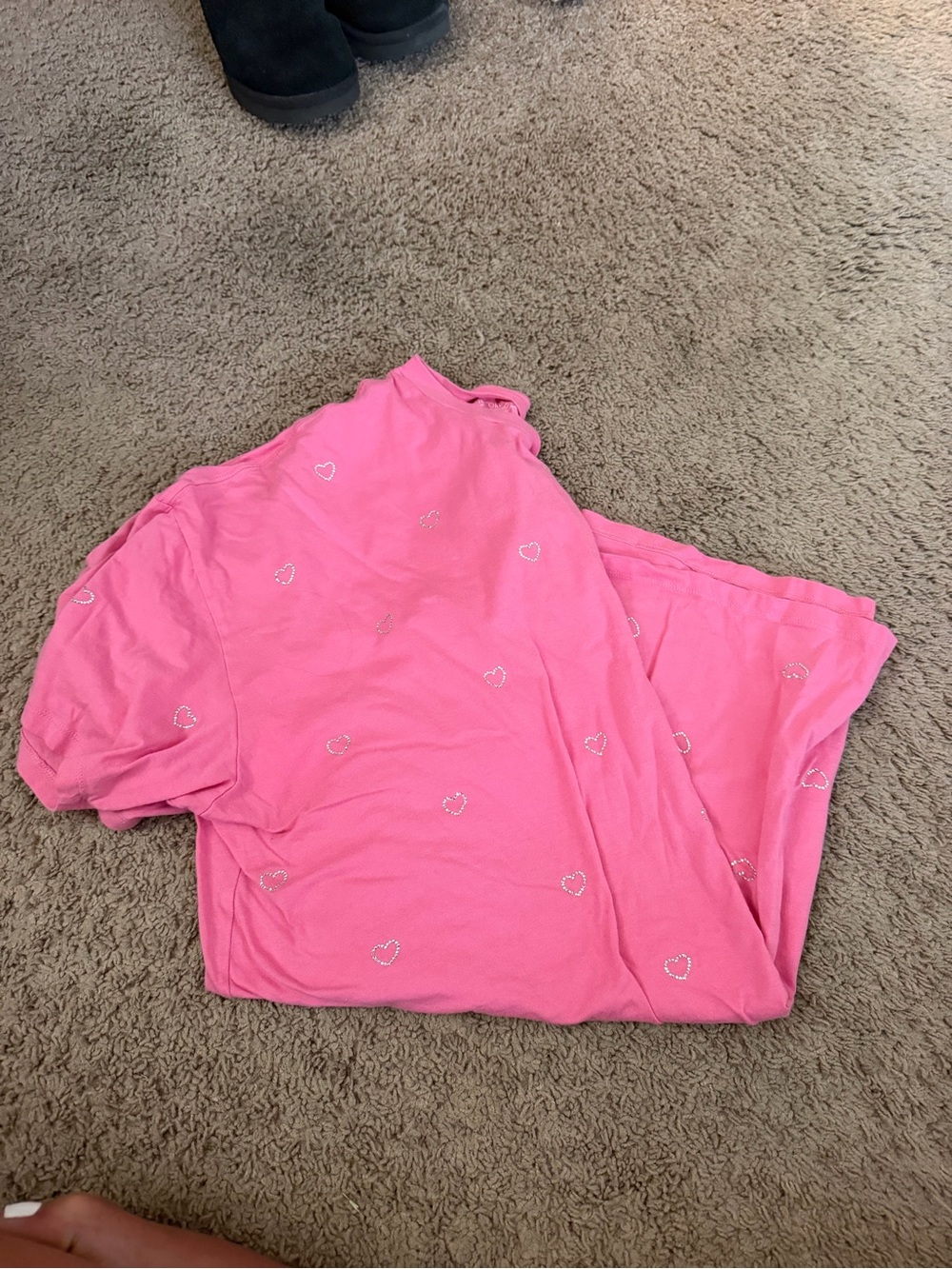 Vs sleep tee with rhinestone hearts